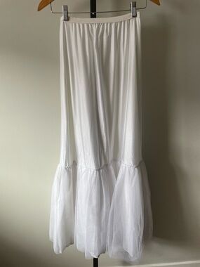 Vintage Tulle Ruffle Petticoat Slip Skirt White Satin Mermaid Hem